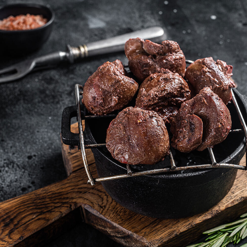 Cooked grassfed beef kidney, prepared from pasture-raised cattle at Tyner Pond Farm