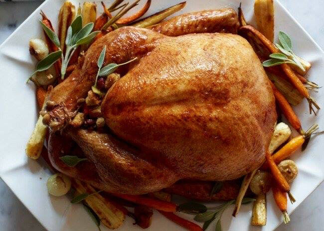 Roasted pasture-raised Thanksgiving turkey from Indiana farm, GMO-free and drug-free