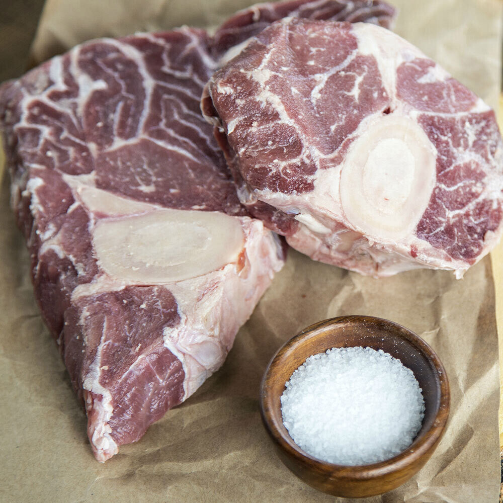 Raw grassfed beef soup bones with marrow and meat, from pasture-raised cattle at Tyner Pond Farm
