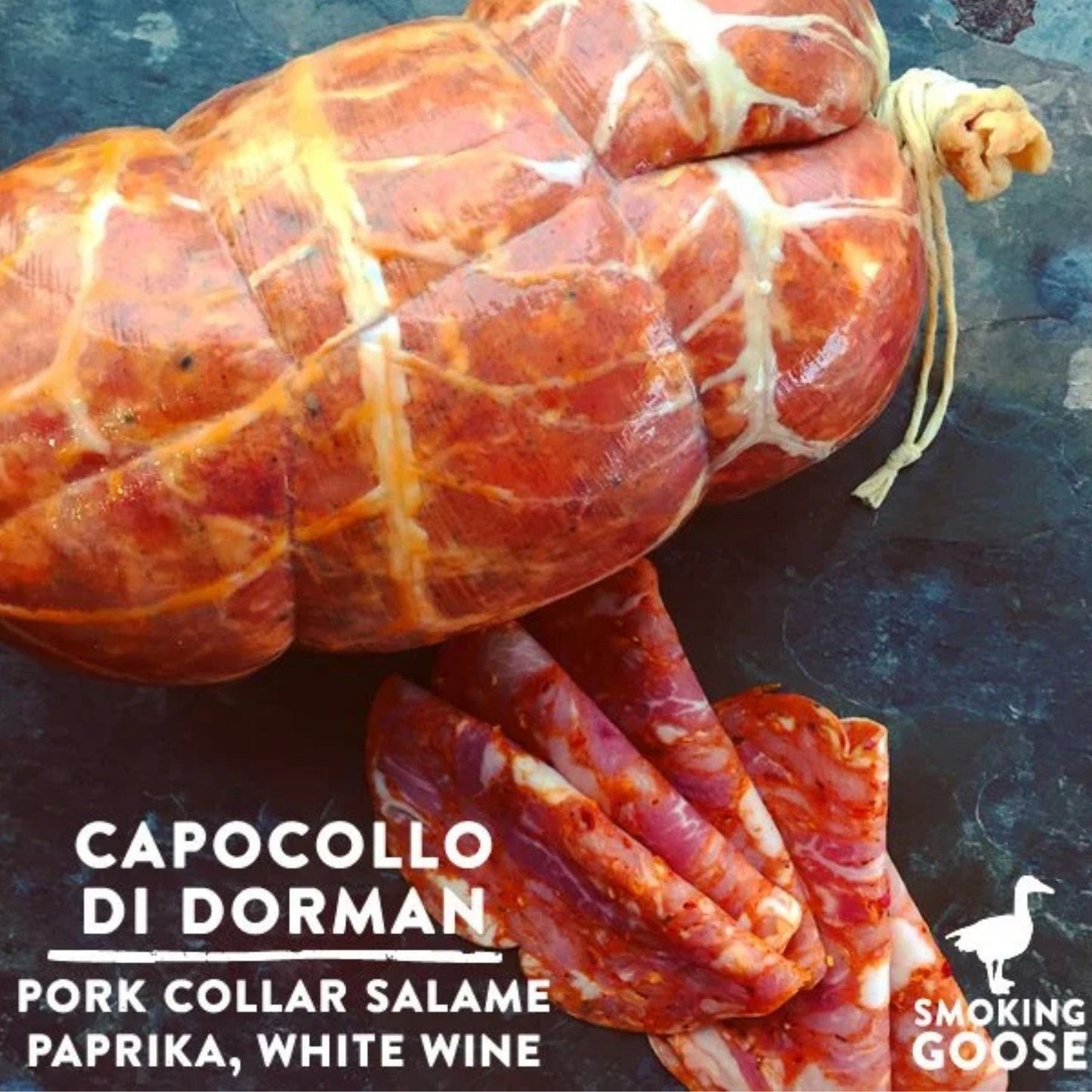 Smoking Goose Capocollo di Dorman pork collar salame with paprika and white wine made in Indianapolis