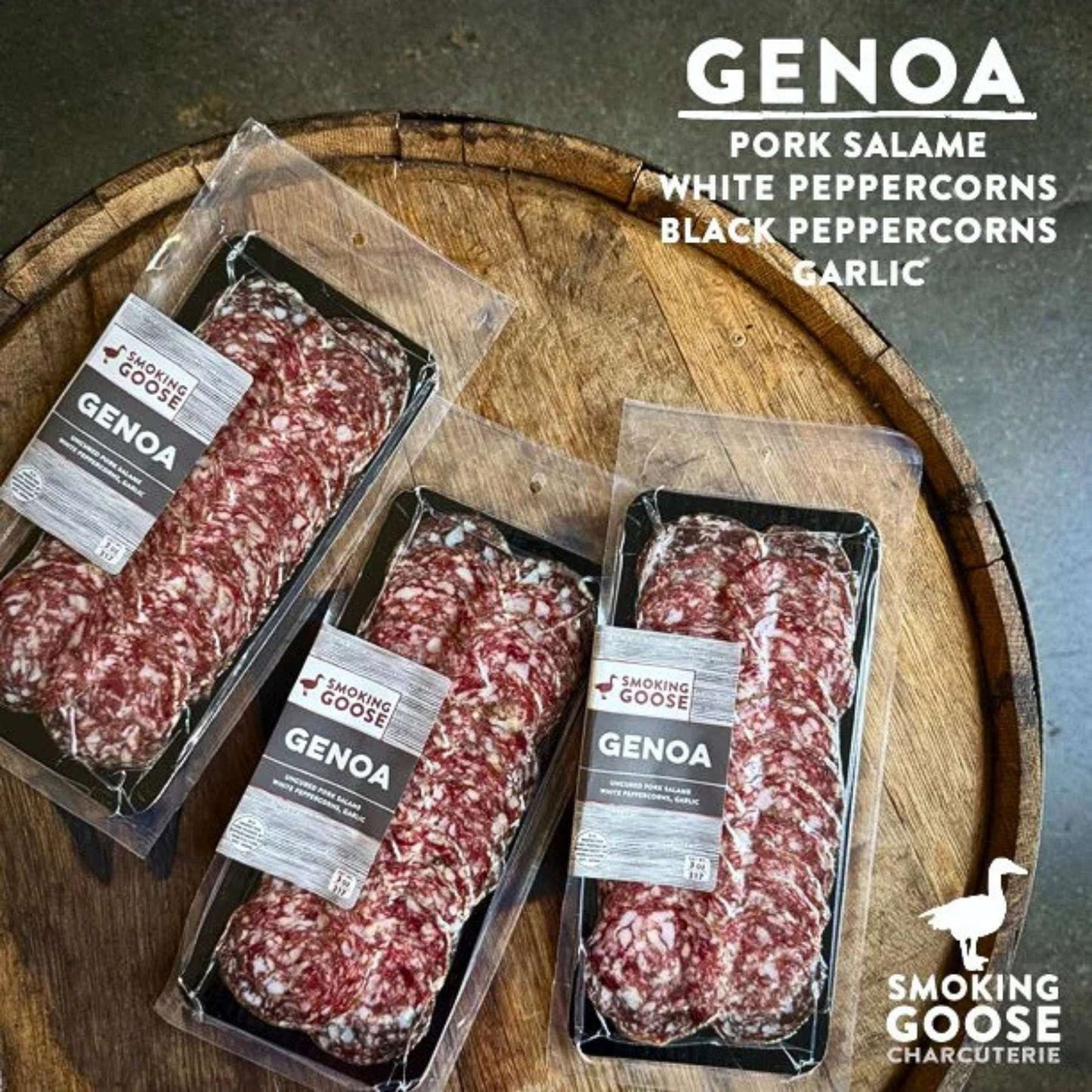 Smoking Goose Genoa pork salame sliced retail package made in Indianapolis