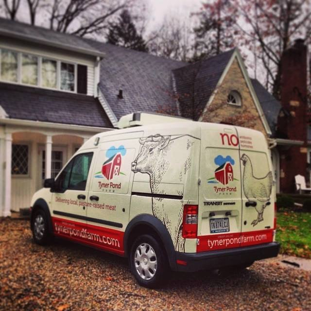 tyner pond farm delivery van bringing grassfed beef and pasture raised chicken to homes across central indiana
