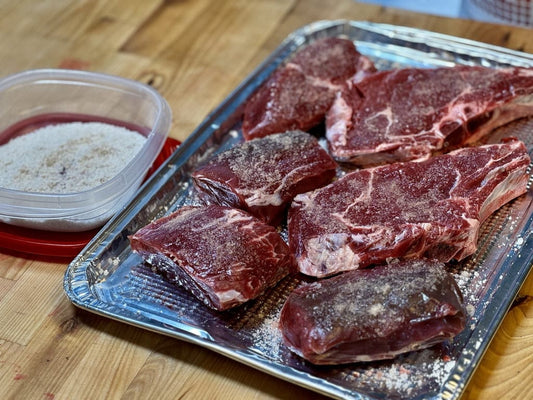 Grassfed Steaks Ready to grill afr=ter a Dry-brine