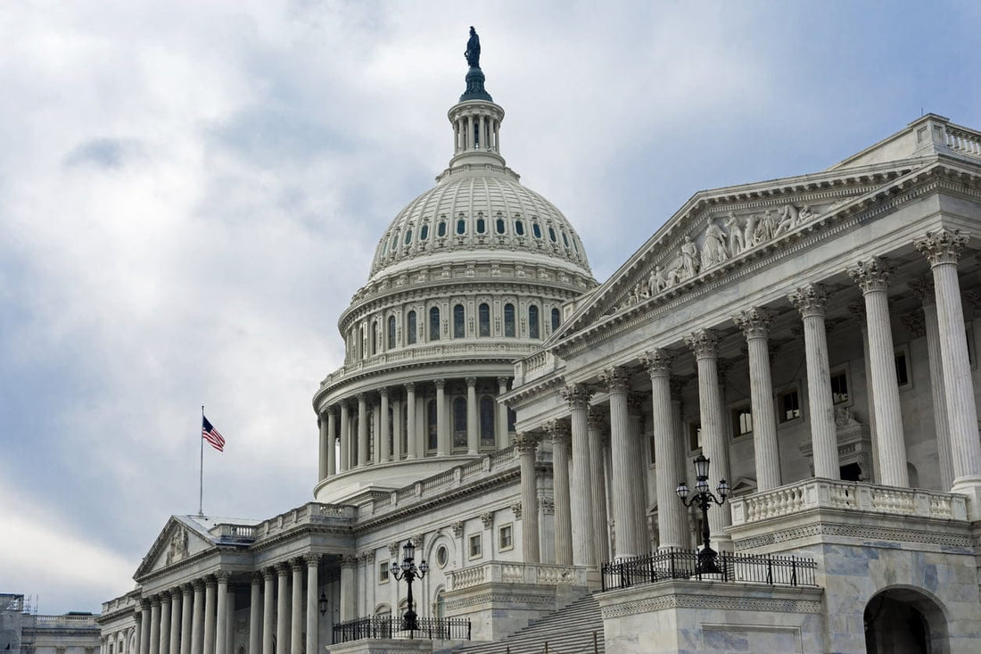 United States Capitol Building with an American flag flying, symbolizing legislative authority and governance.