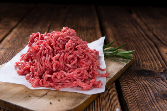 Grassfed Ground beef with liver on a cutting board