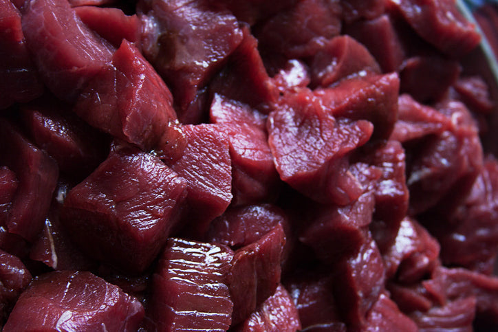 Raw grass-fed beef or organ meat chunks from Tyner Pond Farm for a carnivore diet
