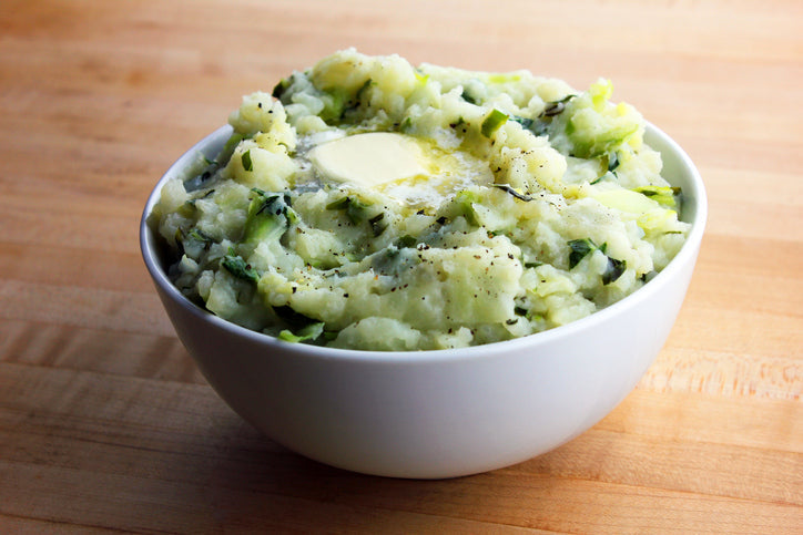 raditional Irish colcannon made with mashed potatoes, cabbage, butter, and green onions.