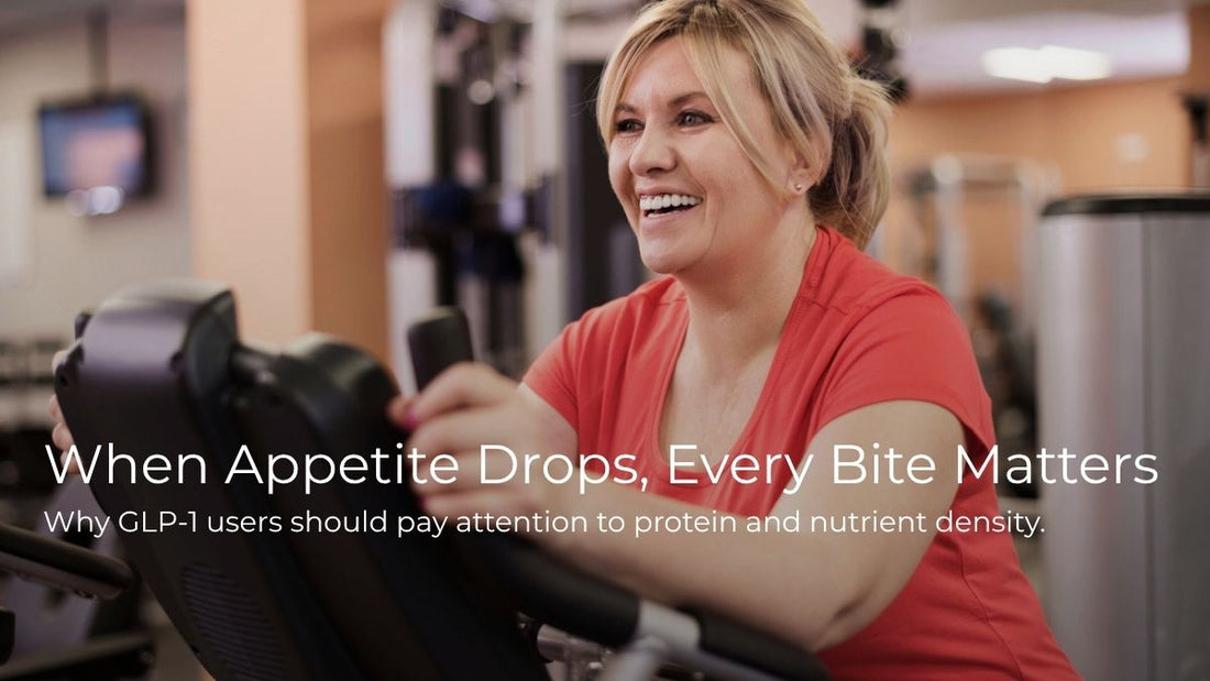 Woman exercising at a gym illustrating the importance of protein intake, muscle health, and nutrient-dense foods during GLP-1 weight loss treatment.