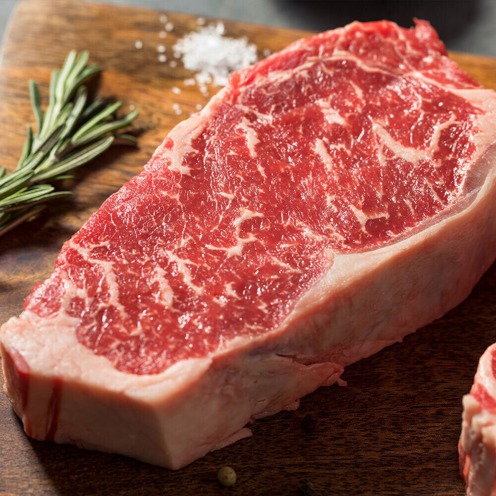 100% grassfed New York Strip Steak from Tyner Pond Farm, raised on pasture in Indiana