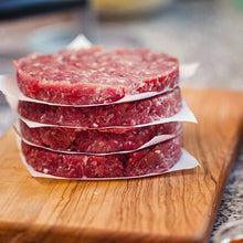 Tyner Pond Farm Grassfed hamburger Patties in a stack