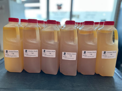 Quart containersof frozen chicken broth from Tyner Pond Farm, made from pasture-raised birds