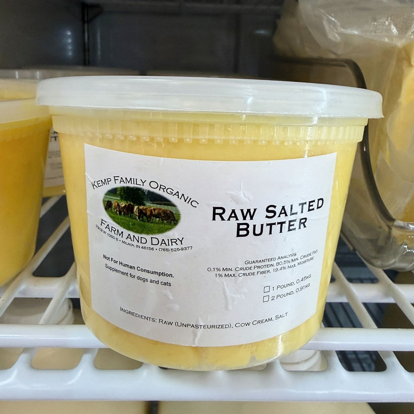 Raw salted butter from Kemp Family Organic Dairy in Indiana, made from raw cow cream and salt