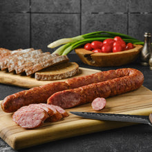 Frequently Asked Questions
Q: Is this sausage fully cooked?
Yes — it’s fully cooked and smoked. Just reheat or serve cold.

Q: What makes it a rope sausage?
It’s packed in one continuous curved link — not individual links or patties. You can cut to size as needed.

Q: Is this sausage spicy?
No — it’s mildly seasoned with garlic, mustard, and smoke. Classic and savory.

Q: How should I cook it?
Grill, pan-fry, simmer, or bake it — or slice and serve cold. Works well in casseroles and stews.