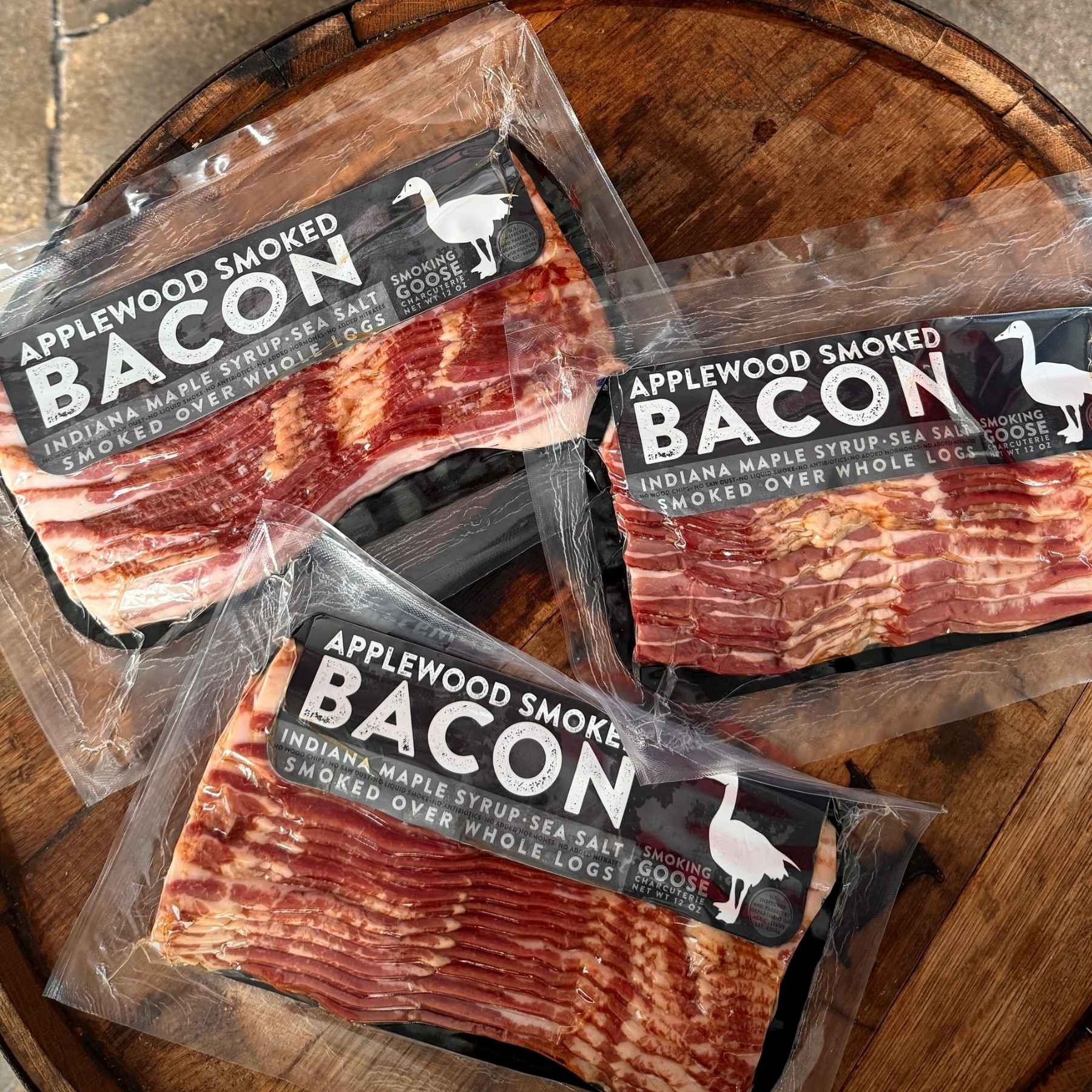 Smoking Goose Applewood Smoked Bacon 12 oz package made in Indianapolis