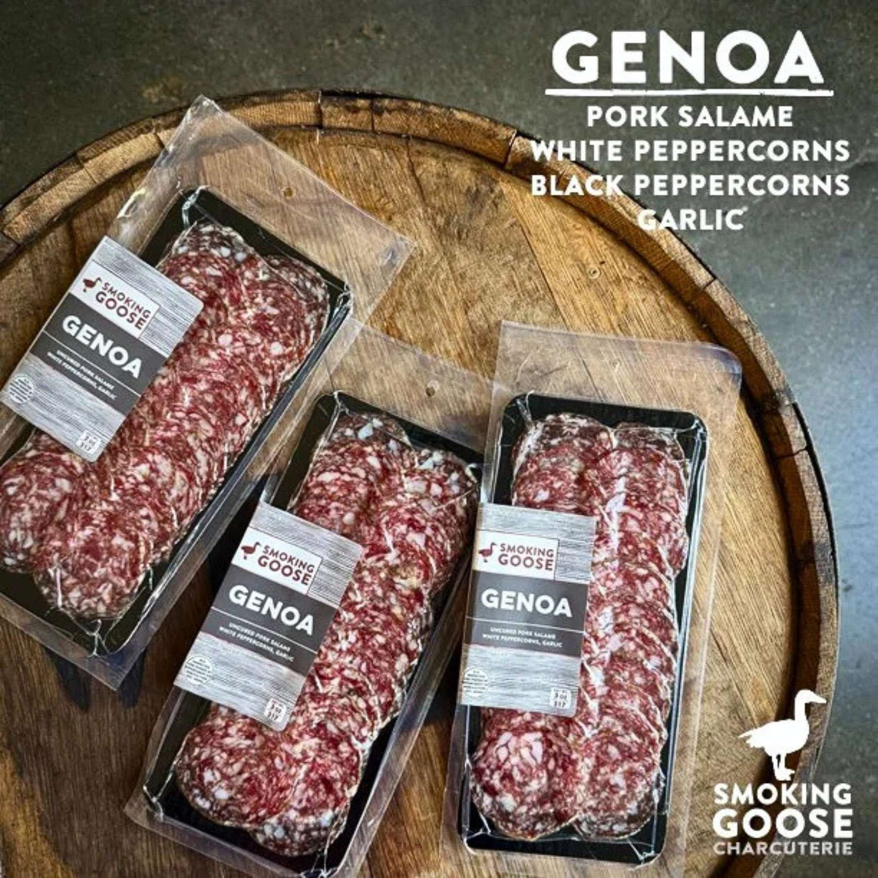 Smoking Goose Genoa pork salame sliced retail package made in Indianapolis