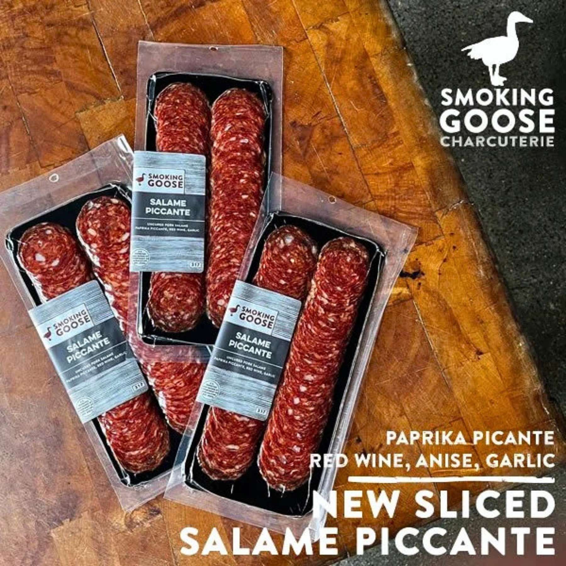 Smoking Goose Salame Piccante sliced pork salame with paprika piccante, red wine, anise, and garlic